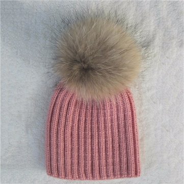 Gorro de invierno de lana de invierno de punto de lana de mapache gorro de pom bobble Sombrero de crochet