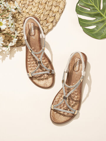 Bohemian Crystals Straps Soft Wedges Sandals