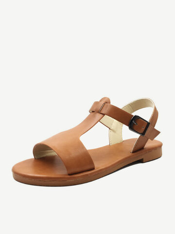 Peep Toe Buckle Solid Color Sandals