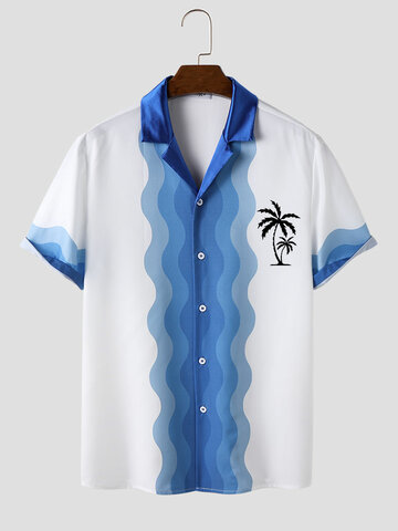 Coconut Tree Wave Striped Shirts