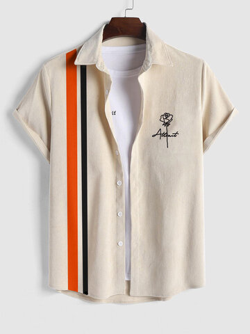 Rose Embroidered Striped Shirts
