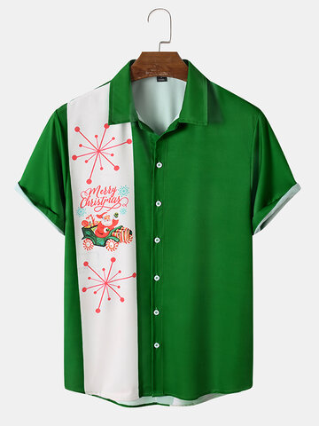 Christmas Santa Claus Print Contrast Shirts