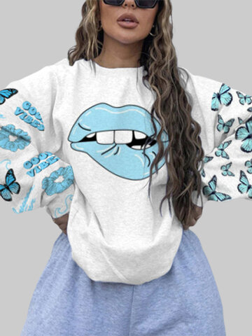 Casual Mouth Print Sweatshirt