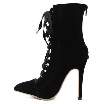Cross Band Pointed Toe High Heel Ankle Boots