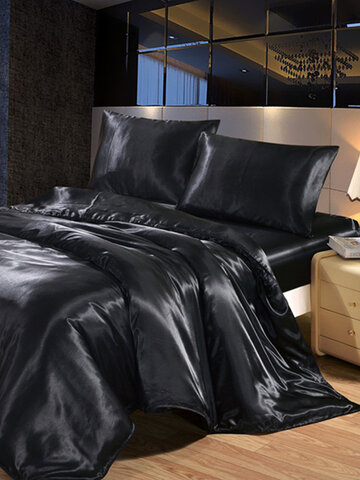 3pcs/set Solid Color Bedding Sets King Double Size Satin Silk Like Summer Single Bed Linen China Luxury Bedding Kit Duvet Cover Set