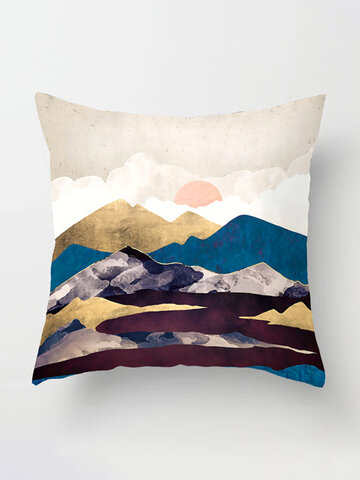 Fodera per cuscino in lino con paesaggio astratto moderno