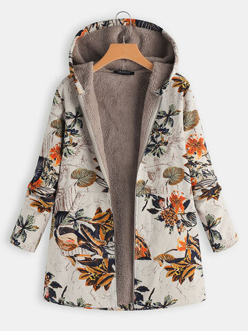 Leaves Floral Hooded Coats