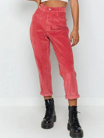Solid Color Corduroy Casual Pant
