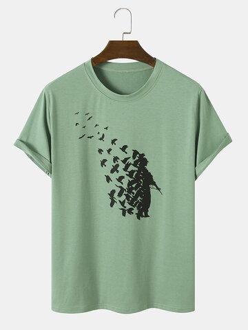 Hombres Algodón Figura & Estampado de pájaros Metáfora Todos emparejados Skin Friendly Crew Cuello Camisetas