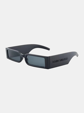 Rechteckige Unisex-Vollrahmen-Sonnenbrille mit weitem Bein