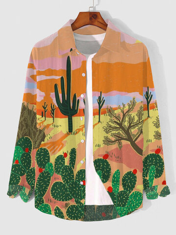 Allover Cactus Landscape Print Shirts