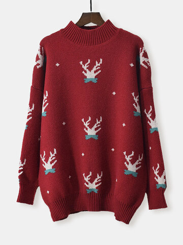 Christmas Print Knit Pullover Sweater