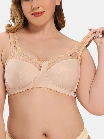 Women Floral Lace Stitch Plus Size Full Coverage Breathable Bras 