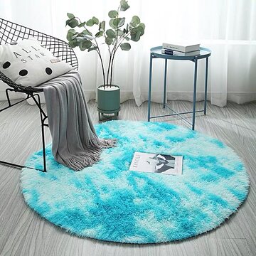 Alfombra nórdica con degradado de teñido anudado, cesta colgante redonda, silla Yoga, alfombrilla para el suelo de la sala de estar