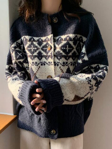 Women’s Long Sleeve Stand Collar Knitted Car