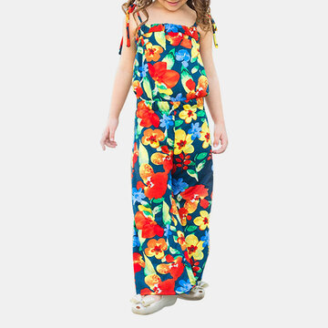 Girl's Colorful Floral Print Jumpsuit For 3-10Y
