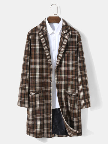 Tartan Button Mid-Length Overcoats