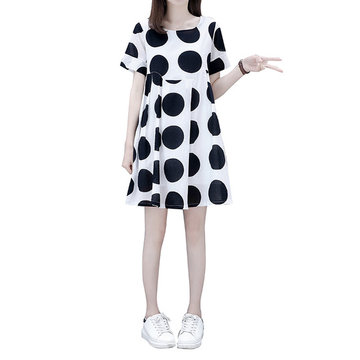 

European Station Season New Large Size Women's Loose Thin Doll Skirt In The Long Wave Point Short-sleeved Dress