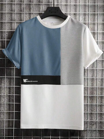 Colorblock-Patchwork-Strick-T-Shirts