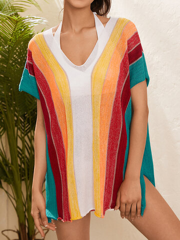 Stripe Knitted Beach Cover Up