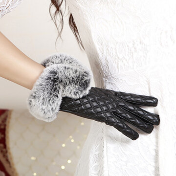 Women Winter Touch Screen PU Windproof Gloves