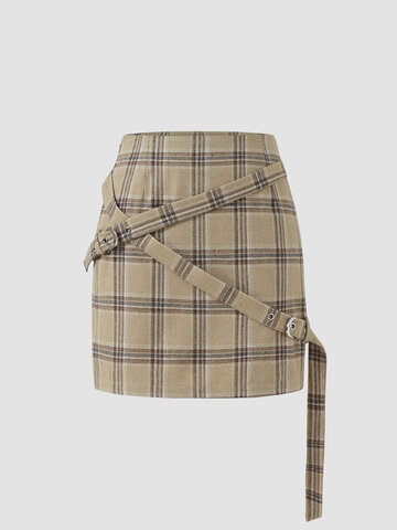 Check Pattern Belt Skirt