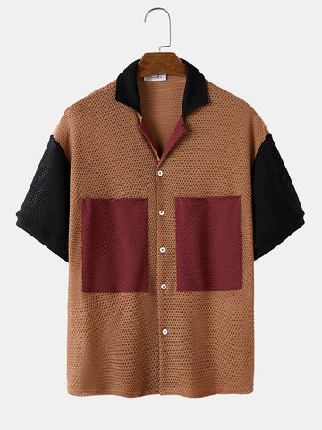 Chemises en tricot patchwork à grandes poches