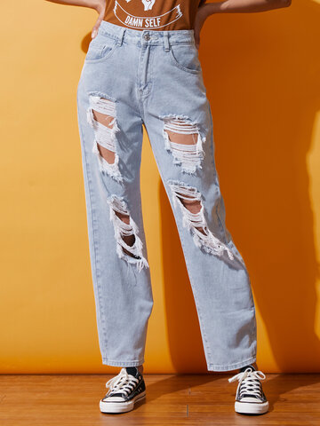 Solid Ripped Pocket Denim Jeans
