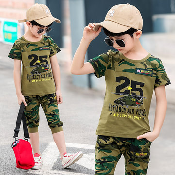 Camouflage Helicopter  Printed Short Sleeve Two-piece