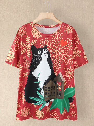 Christmas Cartoon Cat T-shirt