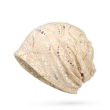 Women Thin Breathable Colorful Lace Bonnet Hat Good Flexible Beanie Cap