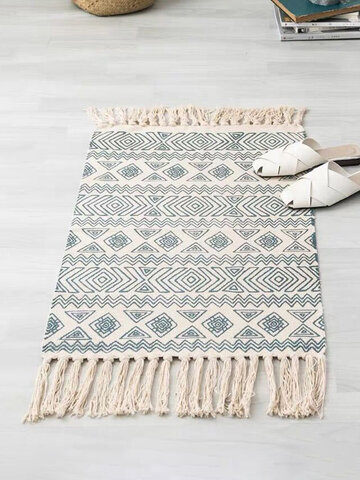 Ethnic Style Cotton & Linen Area Rug Floor Mats Carpet Anti-slip Bathroom Rugs Rugs for Living Room Machine Wash