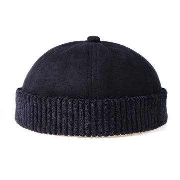 

Retro Rolled Cuff Brimless Hat Skullcap, Black khaki