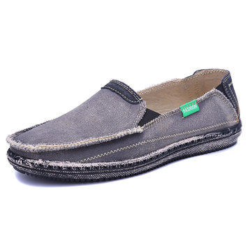 Men Washed Casual Flat Slip On Casual Shoes