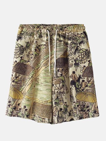 Allover Japanese Figure Print Shorts