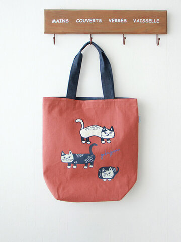 Women Casual Cat Pattern Handbag Tote Bag