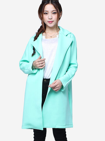 Space Cotton Outerwear Green Long Sleeve Cardigan Coat