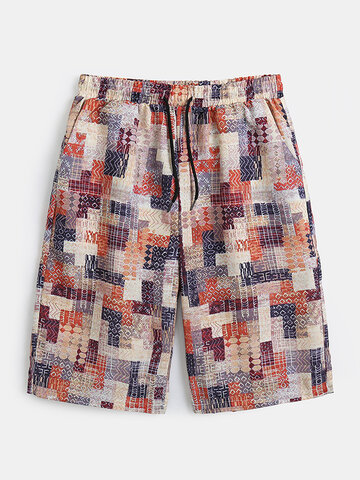 Geometric Stitching Wide Legged Board Shorts