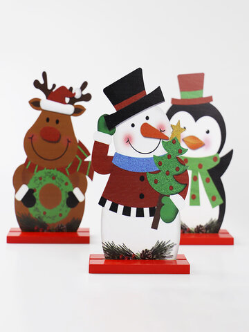 1Pcs DIY Wood Crafts Christmas Snowman Elk Christmas Ornaments Decoration Santa Claus Wooden Embellishment Table Decorations