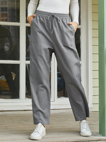 Stripe Drawstring Pocket Pants