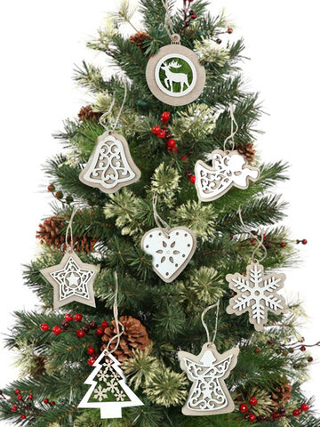 2 peças de madeira natural árvore de natal pingentes enfeites de artesanato presentes de natal decoração de festa de ano novo decoração para casa