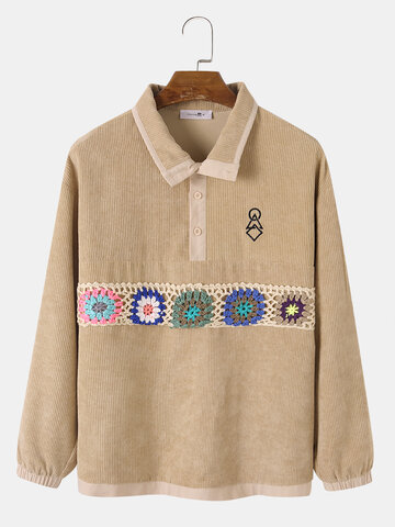 花のかぎ針編みのボタンのスウェットシャツ