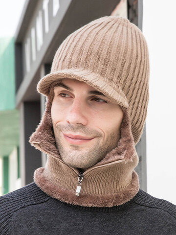 Men 2PCS Velvet Winter Keep Warm One-piece Headgear Scarf Beanie