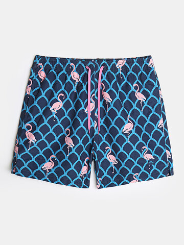 Flamingo Grid Print Holiday Swim Trunks