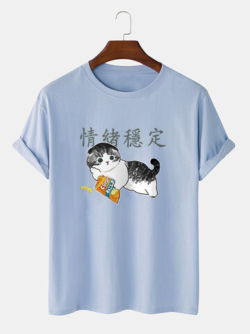 Funny Cat Character Print T-Shirts