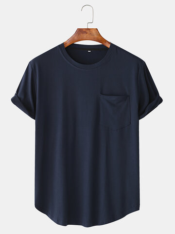 Camiseta lisa de algodón con bolsillo en el pecho de 11 colores