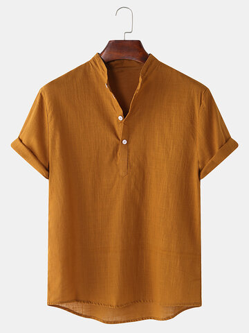 Mens Breathable Flax Henley Shirt