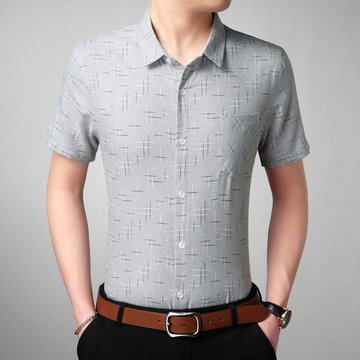 

Season New Middle-aged Men's Short-sleeved Shirt Business Casual Lapel Printing Men's Shirt Factory