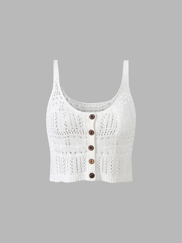 Solid Knit Hollow Crop Cami