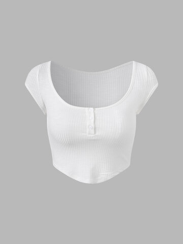 Solid Button Front Crop Top